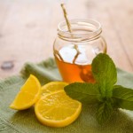 Honey, lemon and mint on napkin